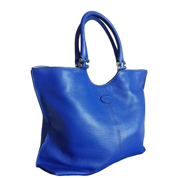 TOD'S Cobalt Blue Leather Shoulder Tote Bag - Picture 14 of 16